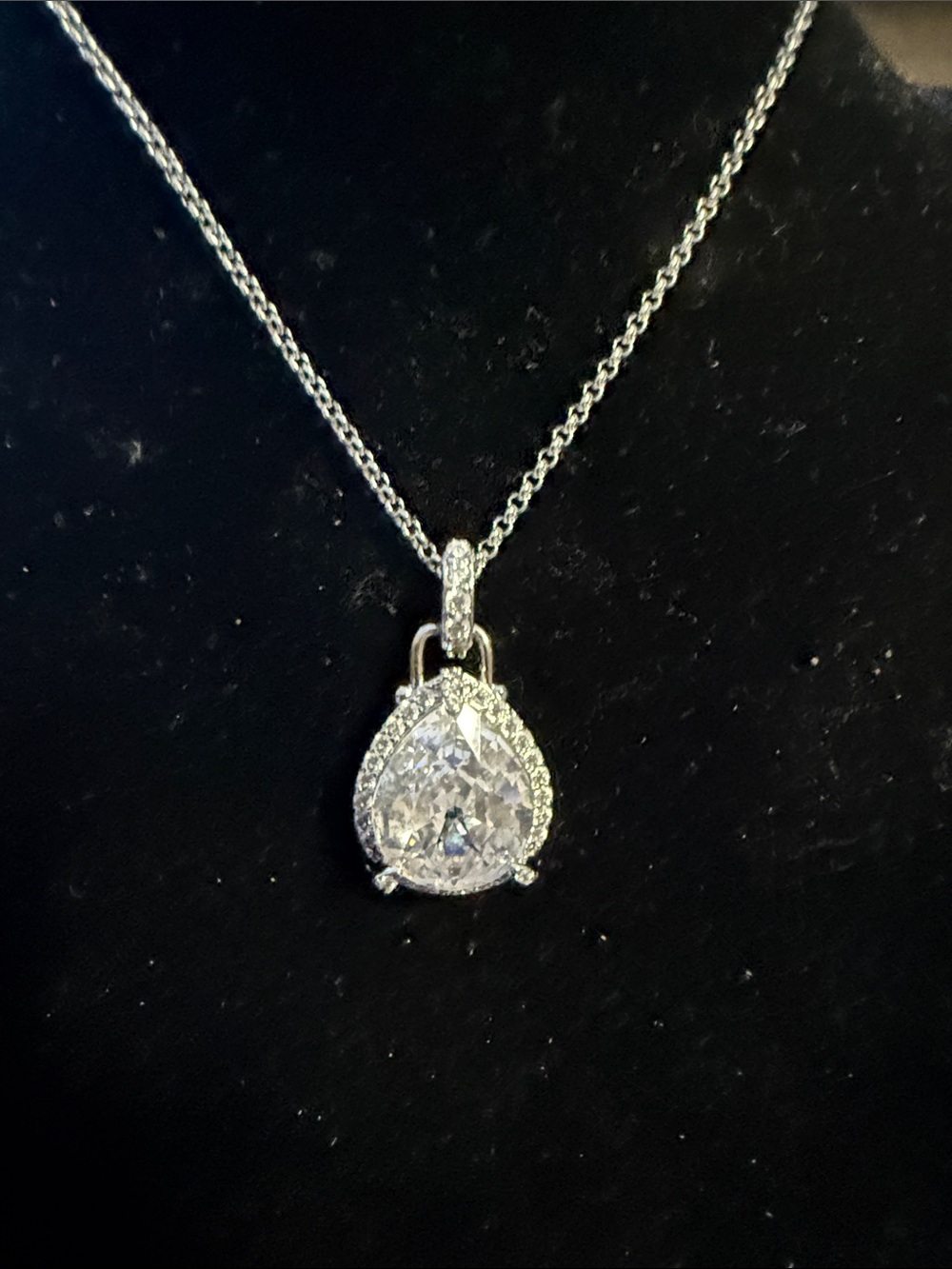 BP rhodium plated Teardrop Halo Pendant Necklace - Clear CZ